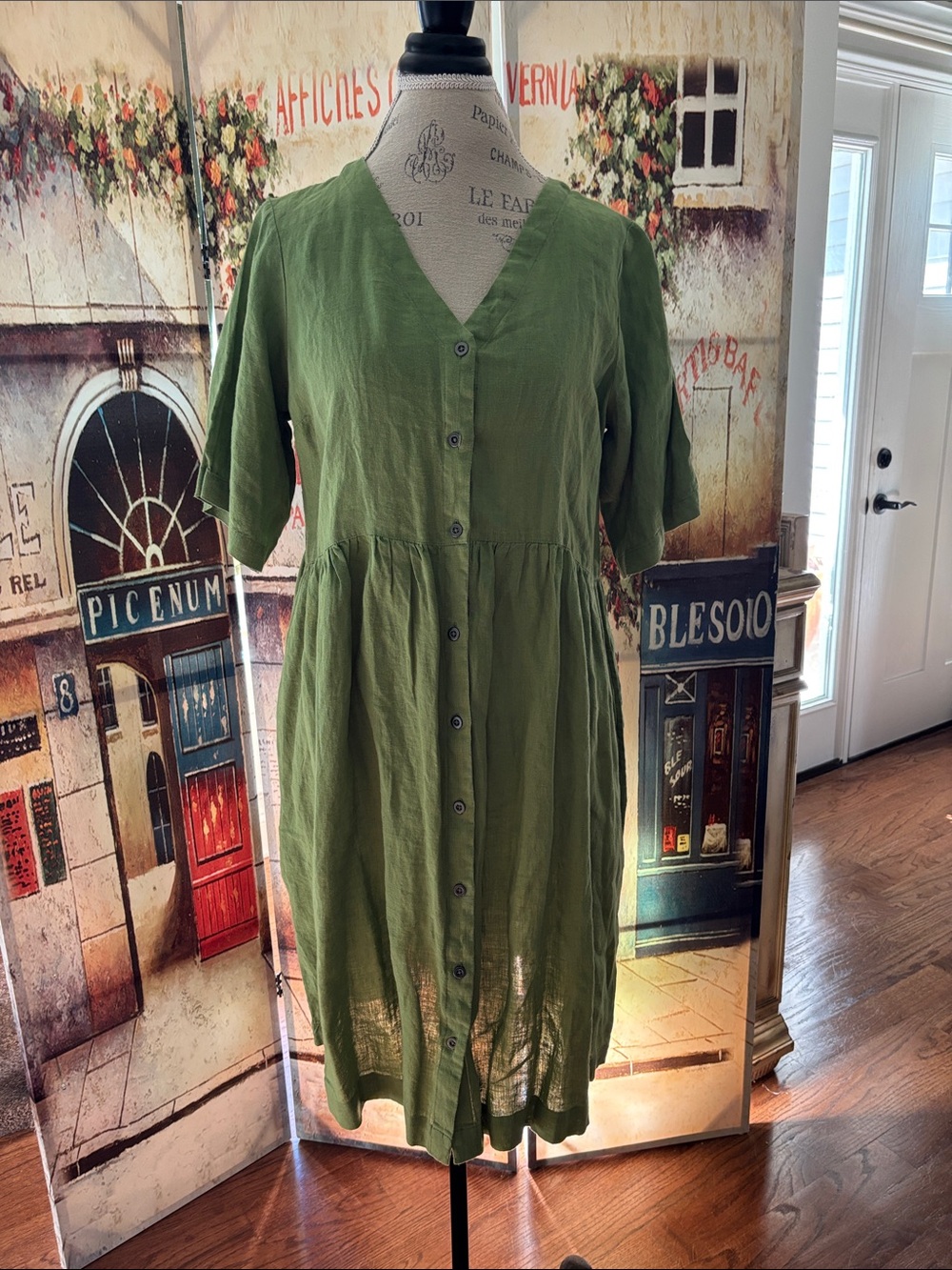 Gudrun Sjoden Woven Linen Dress, Green, Size Medium